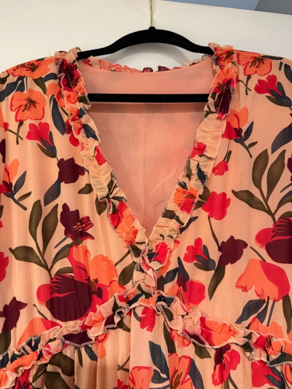 Floral V-Neck Maxi Dress in Peach and Red - Picture 2 of 2